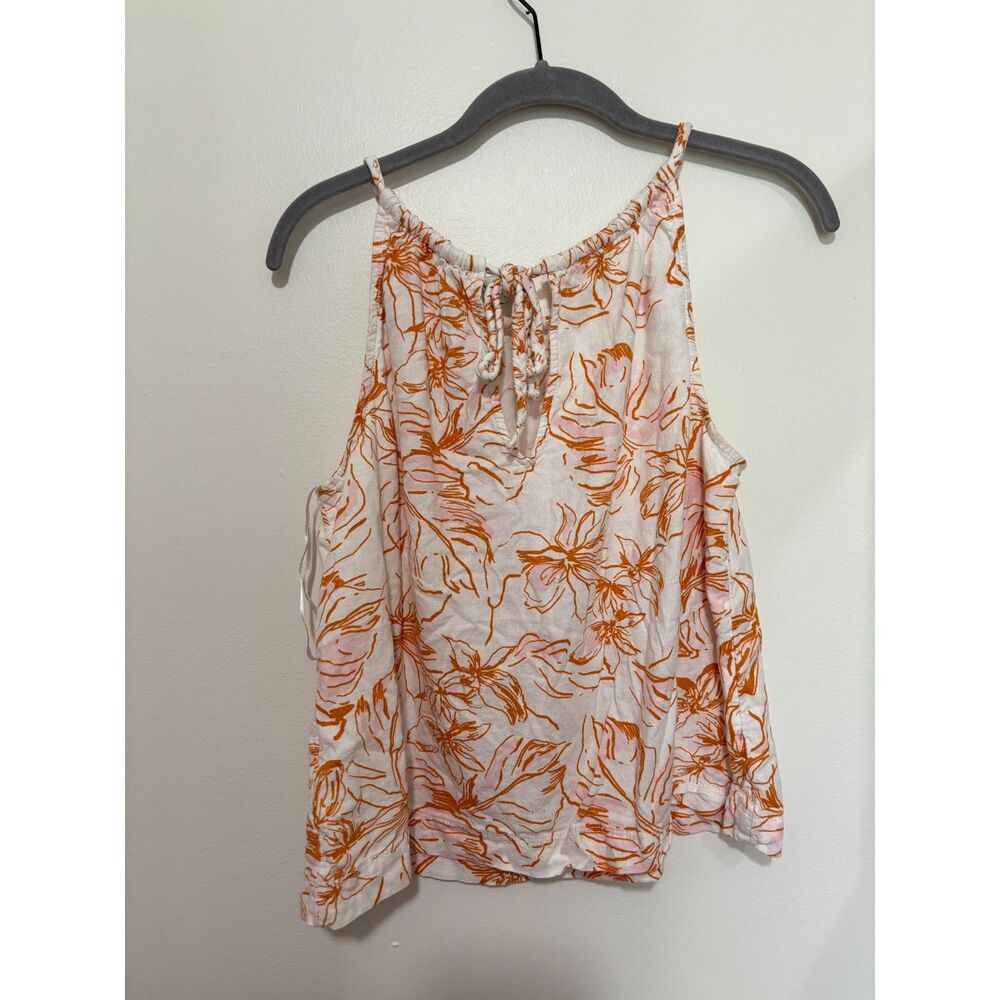 Joie Linen Blend Tank Top Medium Orange Floral Cami Lightweight Summer Resort